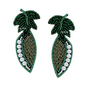 Beaded Peas Earring, Seed Bead Vegetable Earring, Vegan